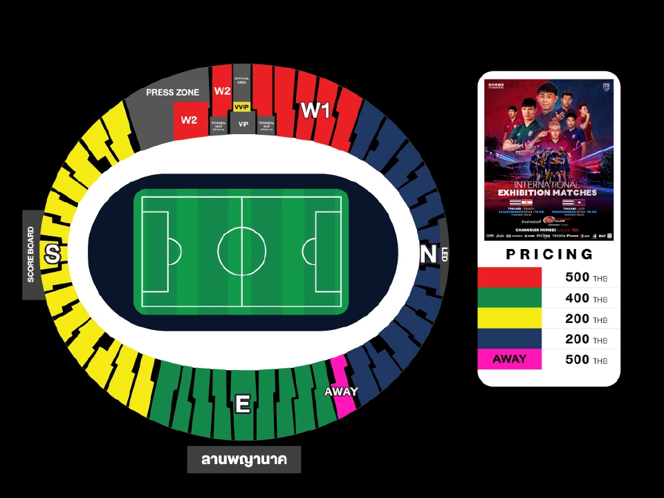 ช่องทางการซื้อบัตรเข้าชม ทีมชาติไทย อุ่นเครื่อง​​​พบกับสปป.ลาว พร้อมราคาและผังที่นั่ง